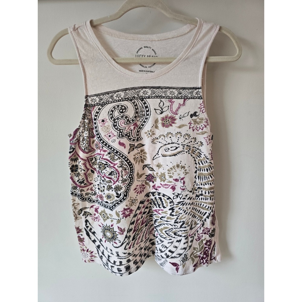 Lucky Brand Top Womens Paisley Floral Graphic Tank Top Cream Large